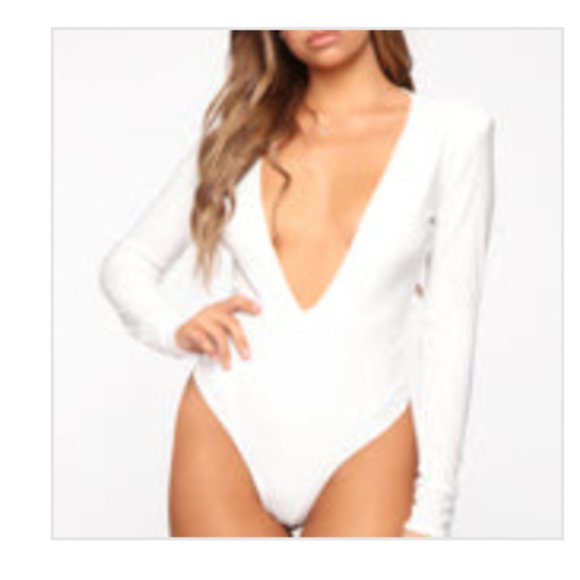 Low Plunge White Long Sleeve Bodysuit - M - Picture 3 of 3